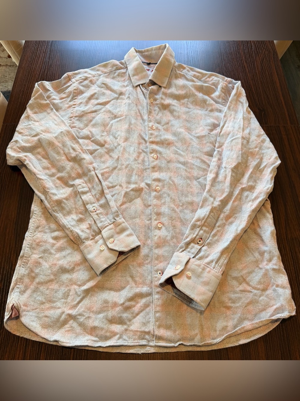 Visconti Black Mens Tan Cream Long Sleeve Button Down Shirt Geometric Print L